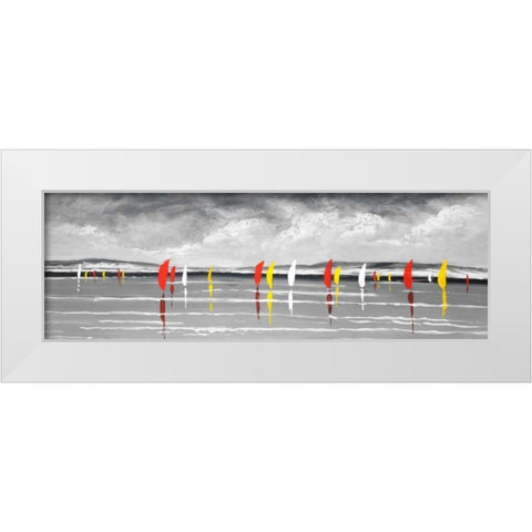 Sailboats on the Lake White Modern Wood Framed Art Print by Atelier B Art Studio