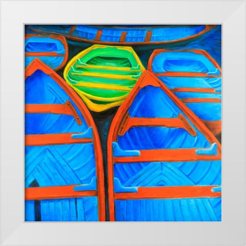 Coloful Canoes White Modern Wood Framed Art Print by Atelier B Art Studio