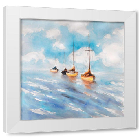 Sailboats in the Sea White Modern Wood Framed Art Print by Atelier B Art Studio