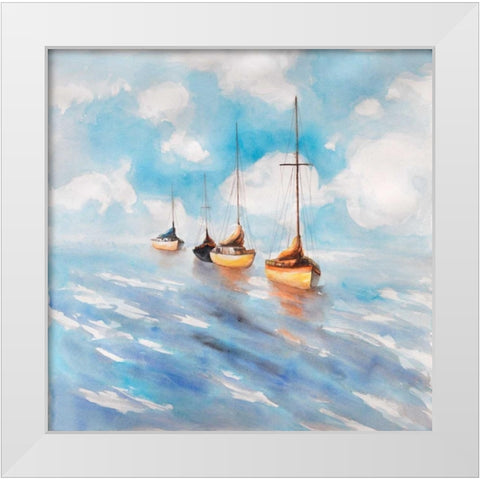 Sailboats in the Sea White Modern Wood Framed Art Print by Atelier B Art Studio