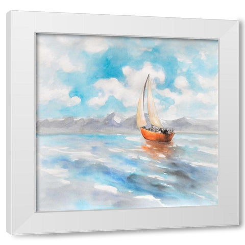 Sailboat Landscape White Modern Wood Framed Art Print by Atelier B Art Studio