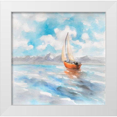 Sailboat Landscape White Modern Wood Framed Art Print by Atelier B Art Studio