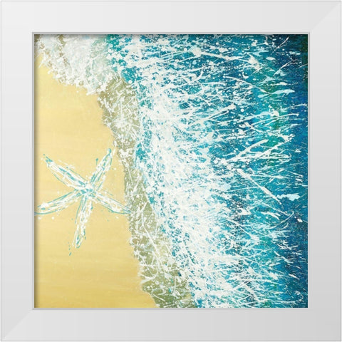 Left Side Seastar and a Wave White Modern Wood Framed Art Print by Atelier B Art Studio
