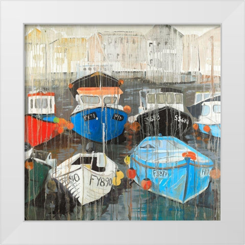 Color Fading Rain at the Port White Modern Wood Framed Art Print by Atelier B Art Studio