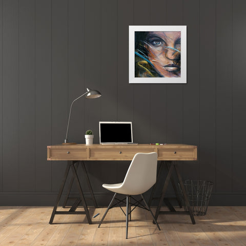 Colorful Woman Face White Modern Wood Framed Art Print by Atelier B Art Studio