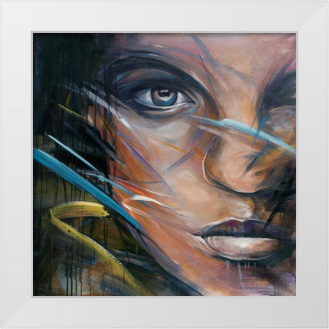 Colorful Woman Face White Modern Wood Framed Art Print by Atelier B Art Studio