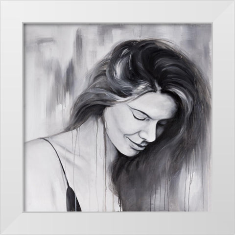 SMILING WOMAN PORTRAIT White Modern Wood Framed Art Print by Atelier B Art Studio
