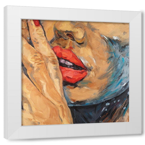 Shushing Lips Closeup White Modern Wood Framed Art Print by Atelier B Art Studio