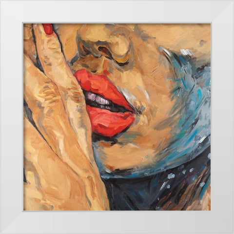 Shushing Lips Closeup White Modern Wood Framed Art Print by Atelier B Art Studio