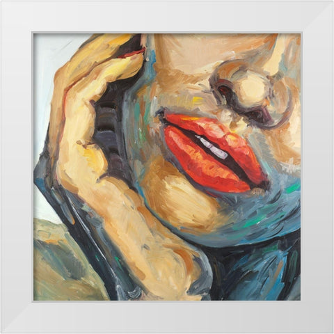 Irresistible Lips Closeup White Modern Wood Framed Art Print by Atelier B Art Studio