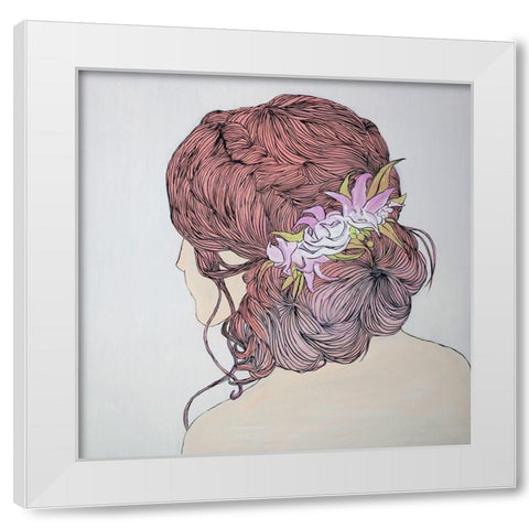 WOMAN FROM BEHIND WITH FLOWERS White Modern Wood Framed Art Print by Atelier B Art Studio