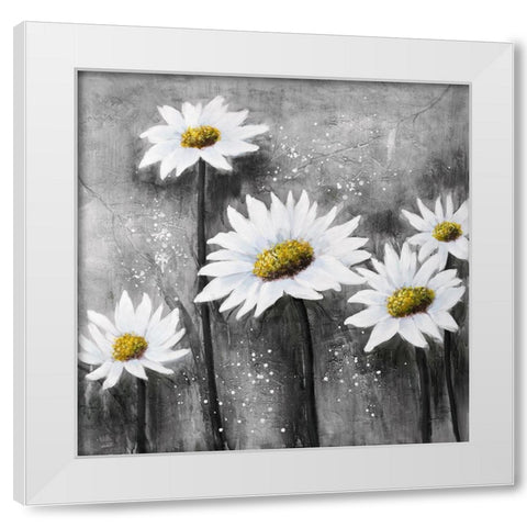 Daisies White Modern Wood Framed Art Print by Atelier B Art Studio