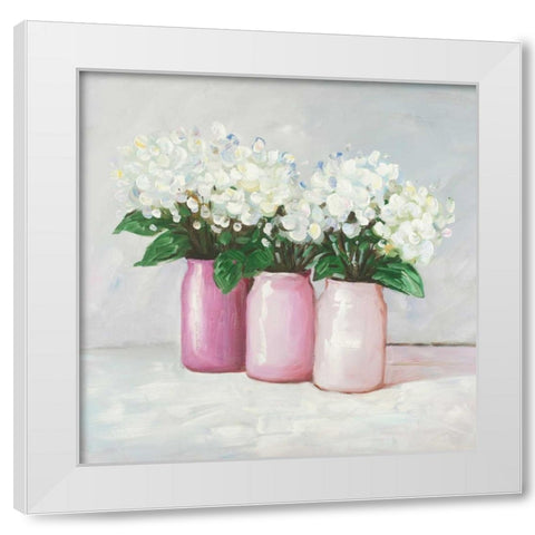 Hydrangea Flowers in Pink Vases White Modern Wood Framed Art Print by Atelier B Art Studio