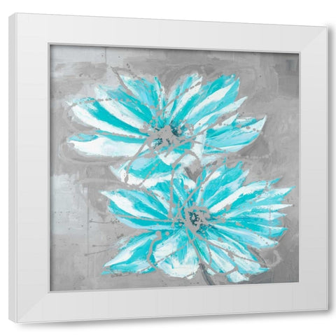 Two Little Abstract Blue Flowers White Modern Wood Framed Art Print by Atelier B Art Studio