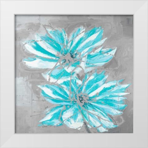 Two Little Abstract Blue Flowers White Modern Wood Framed Art Print by Atelier B Art Studio