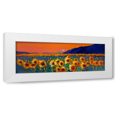 Sunflower Fields White Modern Wood Framed Art Print by Atelier B Art Studio