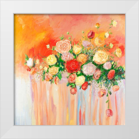 Bouquet of Abstract Flowers Multicolor White Modern Wood Framed Art Print by Atelier B Art Studio