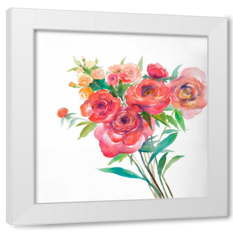 Watercolor Bouquet of Flowers White Modern Wood Framed Art Print by Atelier B Art Studio