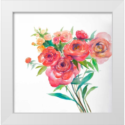 Watercolor Bouquet of Flowers White Modern Wood Framed Art Print by Atelier B Art Studio