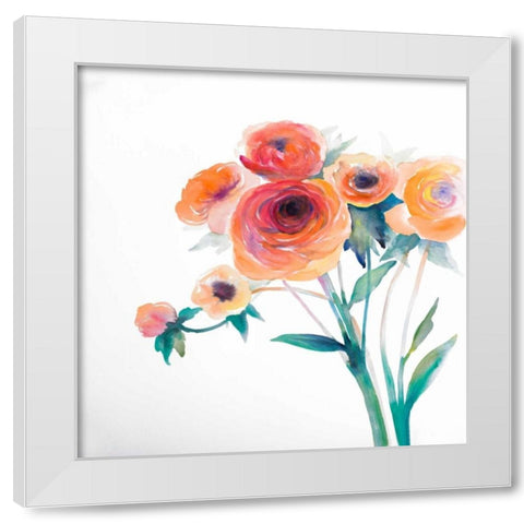 Watercolor Flowers White Modern Wood Framed Art Print by Atelier B Art Studio