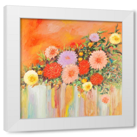 Colorful Abstract Flowers White Modern Wood Framed Art Print by Atelier B Art Studio
