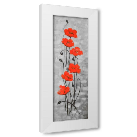 Small Red Flowers White Modern Wood Framed Art Print by Atelier B Art Studio