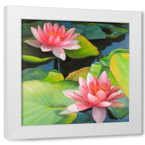 Water Lilies and Lotus Flowers White Modern Wood Framed Art Print by Atelier B Art Studio