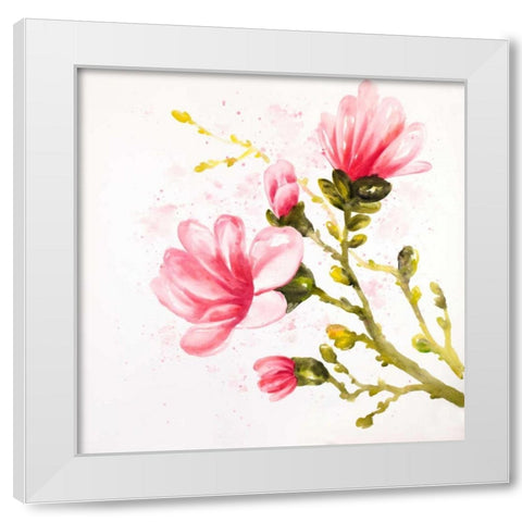 Watercolor Magnolia Flowers White Modern Wood Framed Art Print by Atelier B Art Studio