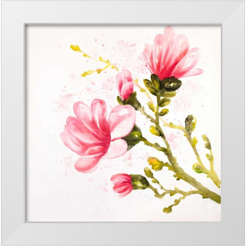 Watercolor Magnolia Flowers White Modern Wood Framed Art Print by Atelier B Art Studio