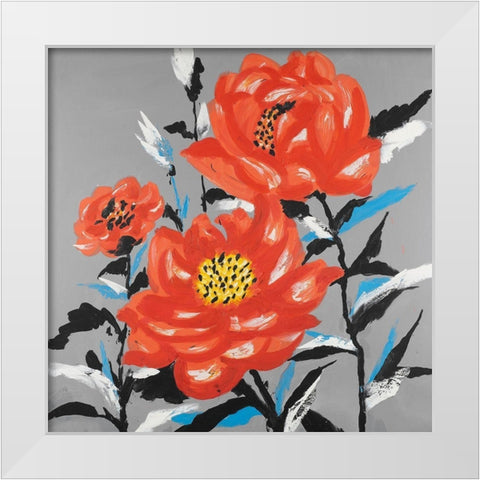 THREE PINK FLOWERS White Modern Wood Framed Art Print by Atelier B Art Studio