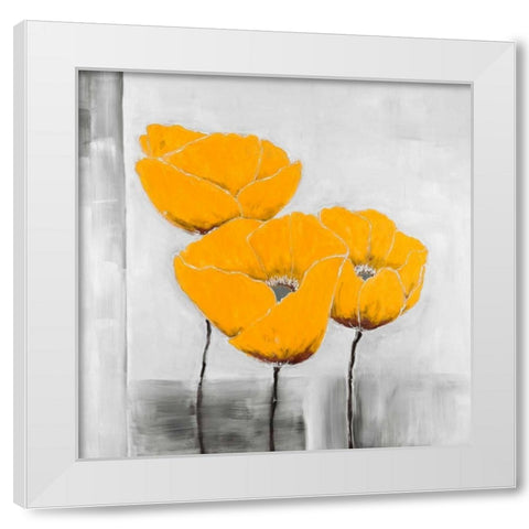 Yellow Flowers White Modern Wood Framed Art Print by Atelier B Art Studio