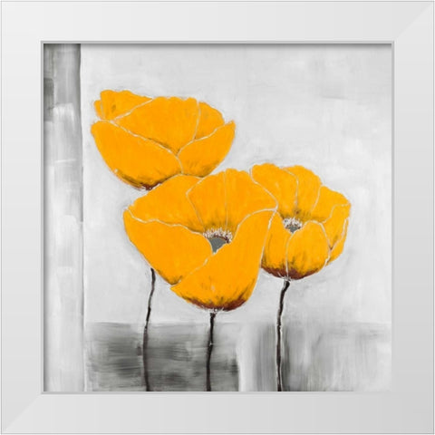 Yellow Flowers White Modern Wood Framed Art Print by Atelier B Art Studio