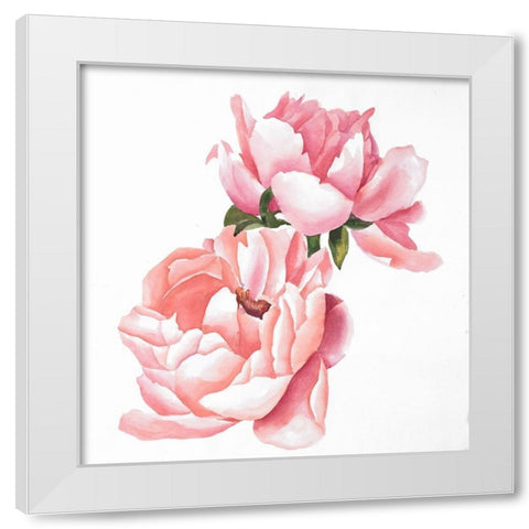 Two Pink Watercolor Roses White Modern Wood Framed Art Print by Atelier B Art Studio