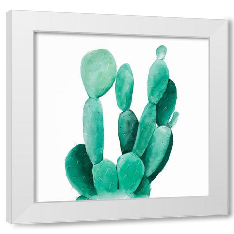 Watercolor Paddle Cactus  White Modern Wood Framed Art Print by Atelier B Art Studio