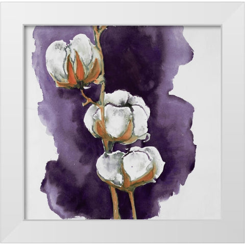 Watercolor purple cotton flowers White Modern Wood Framed Art Print by Atelier B Art Studio