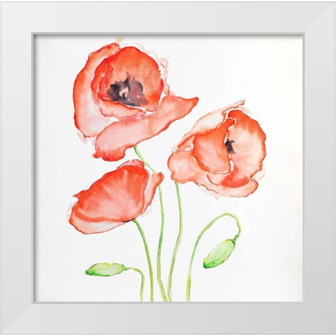 WATERCOLOR POPPIES White Modern Wood Framed Art Print by Atelier B Art Studio