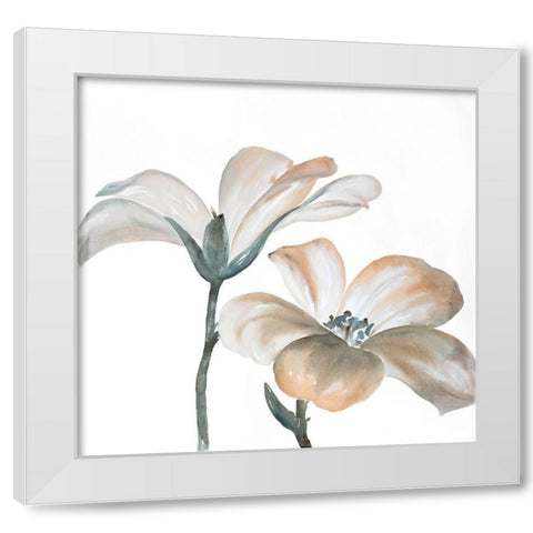 TWO BEAUTIFUL DESATURATED FLOWERS White Modern Wood Framed Art Print by Atelier B Art Studio