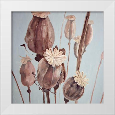 SEPIA POPPY HEAD FLOWERS White Modern Wood Framed Art Print by Atelier B Art Studio