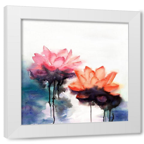 WATERCOLOR LOTUS FLOWERS White Modern Wood Framed Art Print by Atelier B Art Studio