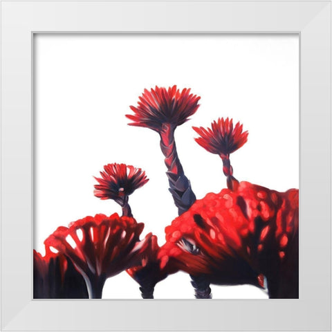 RED TROPICAL FLOWERS White Modern Wood Framed Art Print by Atelier B Art Studio