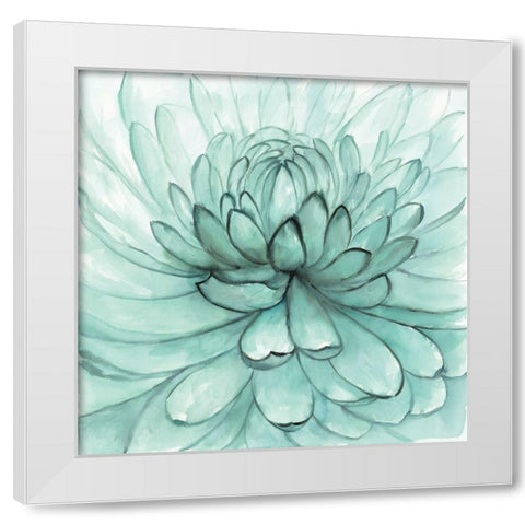 TURQUOISE FLOWER White Modern Wood Framed Art Print by Atelier B Art Studio