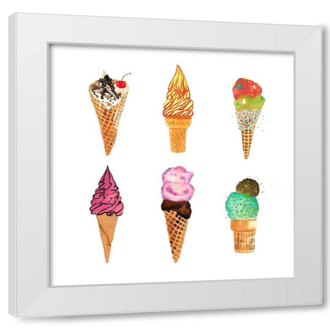 ICE CREAM CONES White Modern Wood Framed Art Print by Atelier B Art Studio