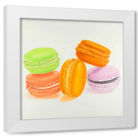 Small Bites of Macaroons White Modern Wood Framed Art Print by Atelier B Art Studio