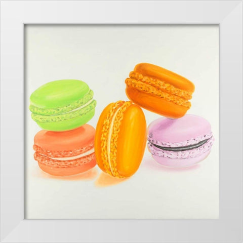 Small Bites of Macaroons White Modern Wood Framed Art Print by Atelier B Art Studio