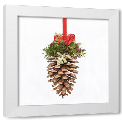 CHRISTMAS PINE CONE White Modern Wood Framed Art Print by Atelier B Art Studio