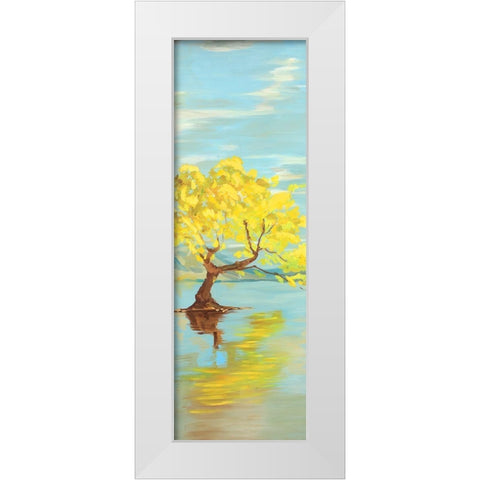 Spring Lanscape with a Tree in a Lake White Modern Wood Framed Art Print by Atelier B Art Studio