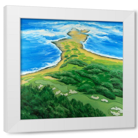 Island Overhead View with Waves White Modern Wood Framed Art Print by Atelier B Art Studio
