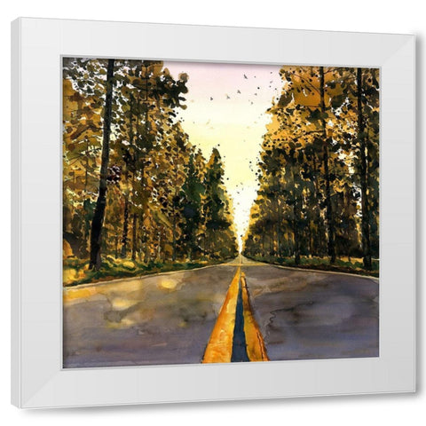LONG ROAD White Modern Wood Framed Art Print by Atelier B Art Studio
