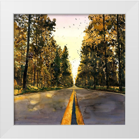 LONG ROAD White Modern Wood Framed Art Print by Atelier B Art Studio