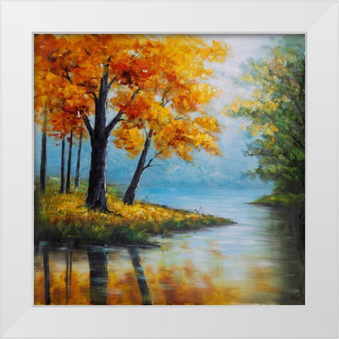 Fall Trees at the Waters Edge White Modern Wood Framed Art Print by Atelier B Art Studio